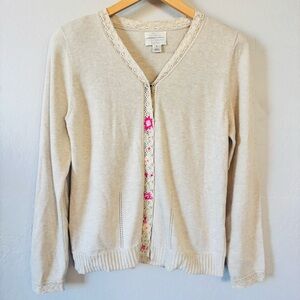 Vintage Christopher & Banks embroidered‎ cardigan size S dainty preppy